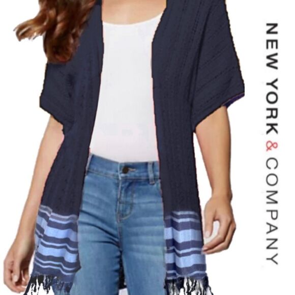 New York & Company Fringe Open Front Cardigan - Picture 1 of 8